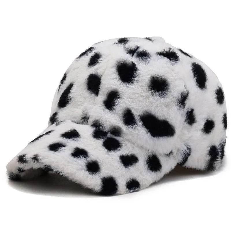 Leopard Print Fleece Baseball Cap - Winter Style