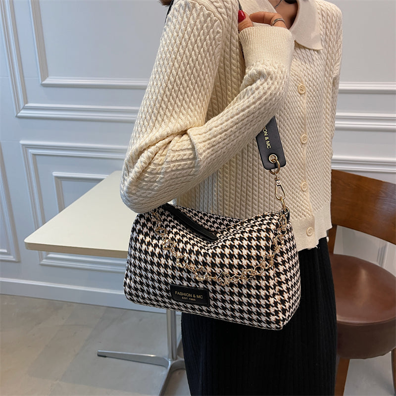 Small Chain Houndstooth Shoulder Crossbody Bags Woolen Cloth Luxury Designer Women 2022 Hit Winter Handbags And Purse Branded
