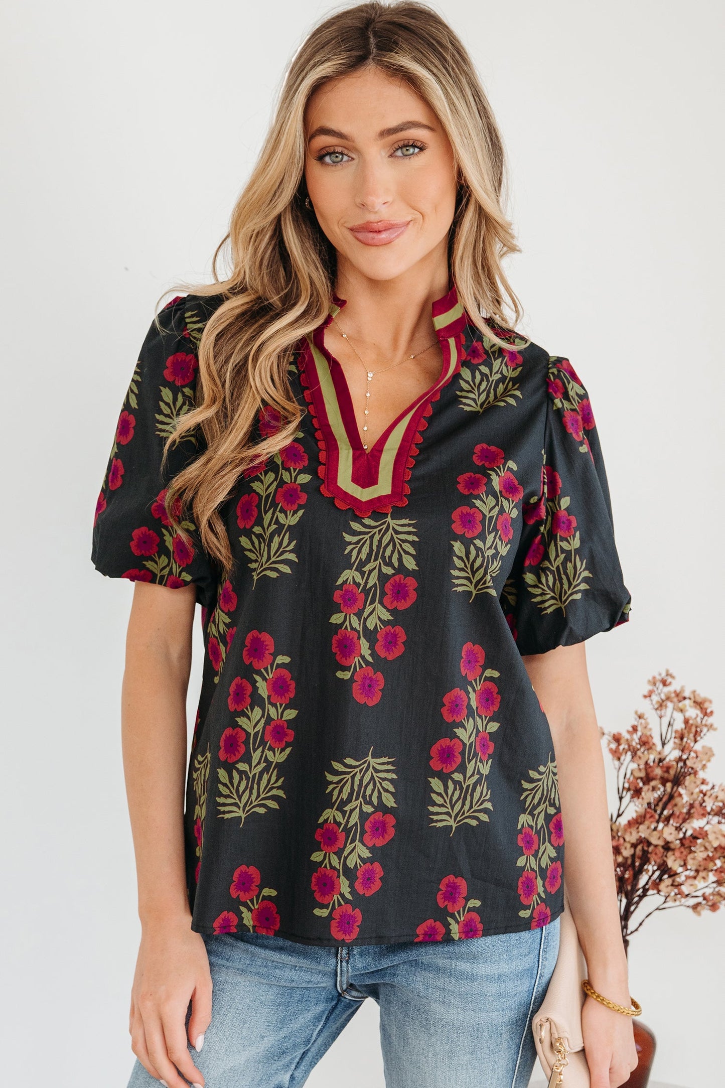 Zoe Contrast Slit Neckline Blouse