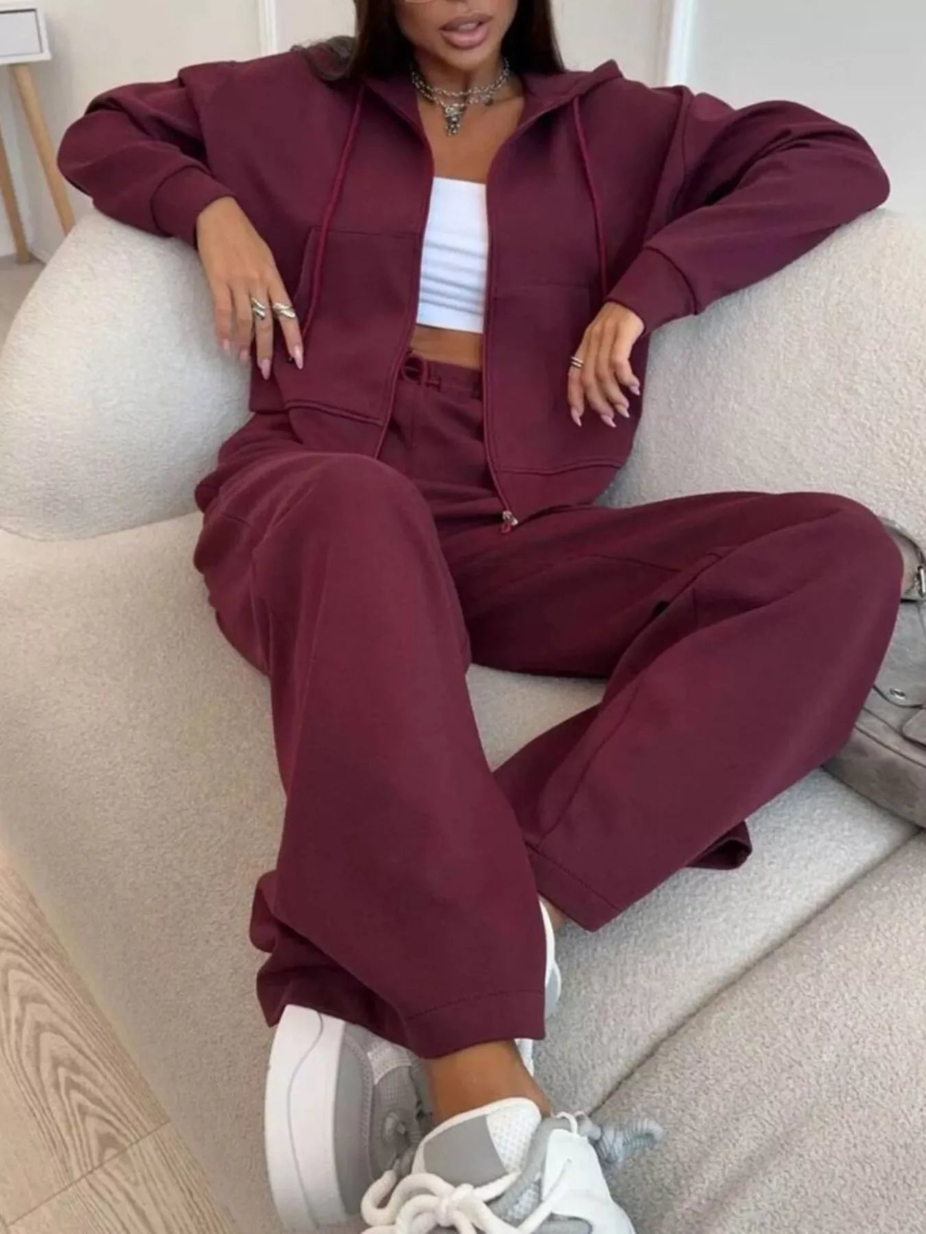 Zip-Up Hoodie and Wide-Leg Pants Set