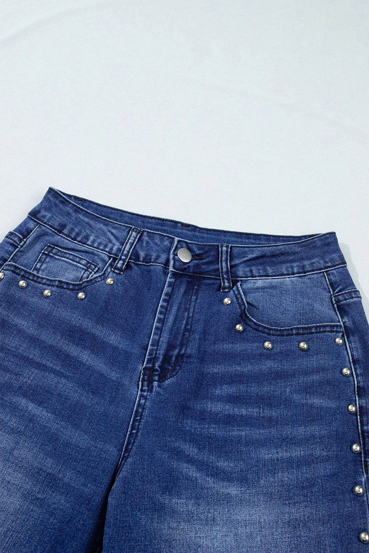 Solid Denim Studded Side Seam Straight Leg Jeans