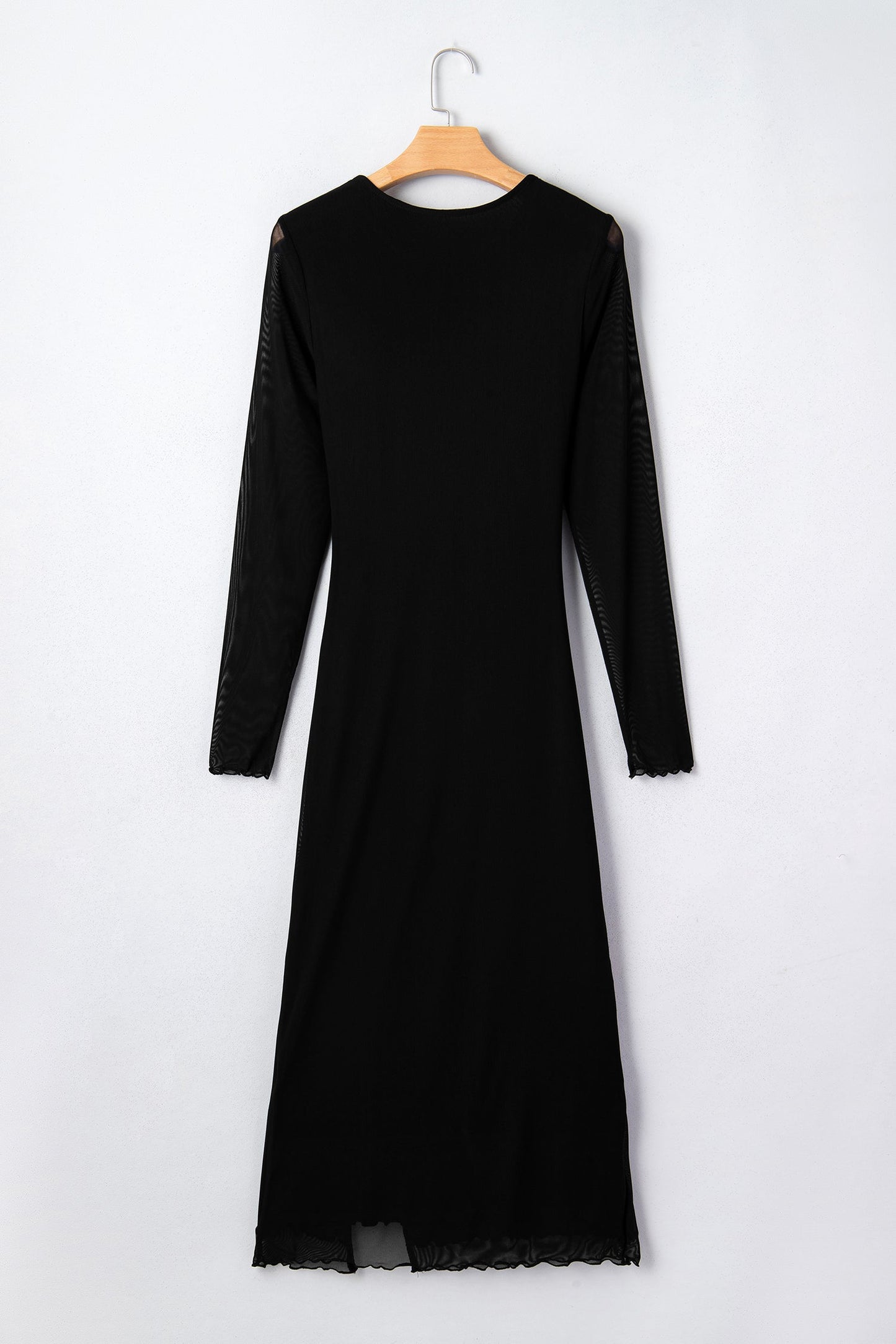 Solid Mesh Knotted Waist Side Slit Midi Dress