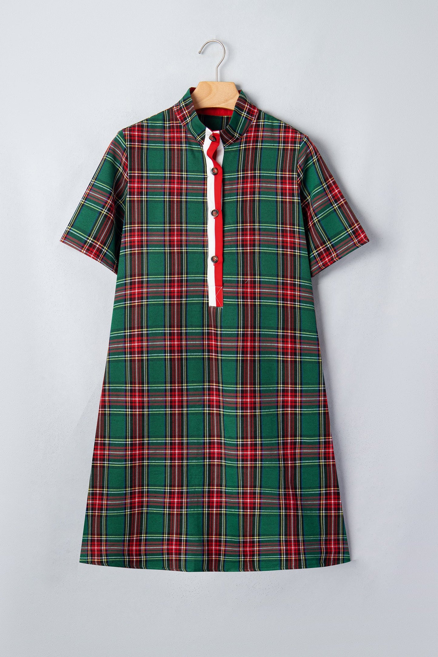 Plaid Buttoned Short Sleeve Dress w/ Pockets