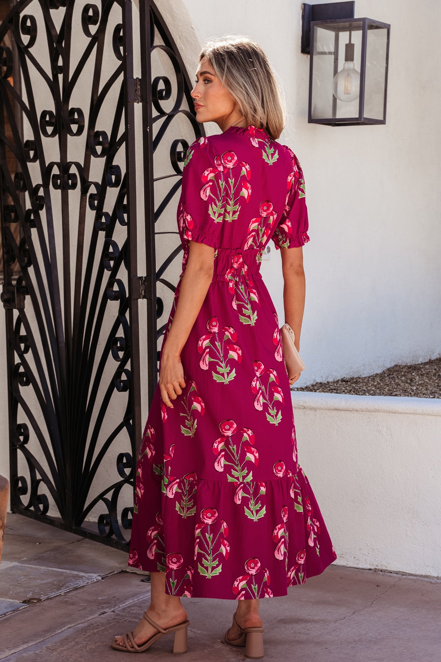 Floral Frilled V-Neck Ruffle Maxi Dress