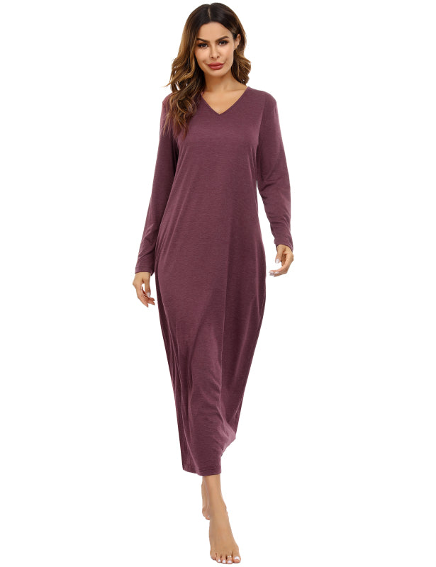 Ladies V-Neck Long Sleeve Nightdress