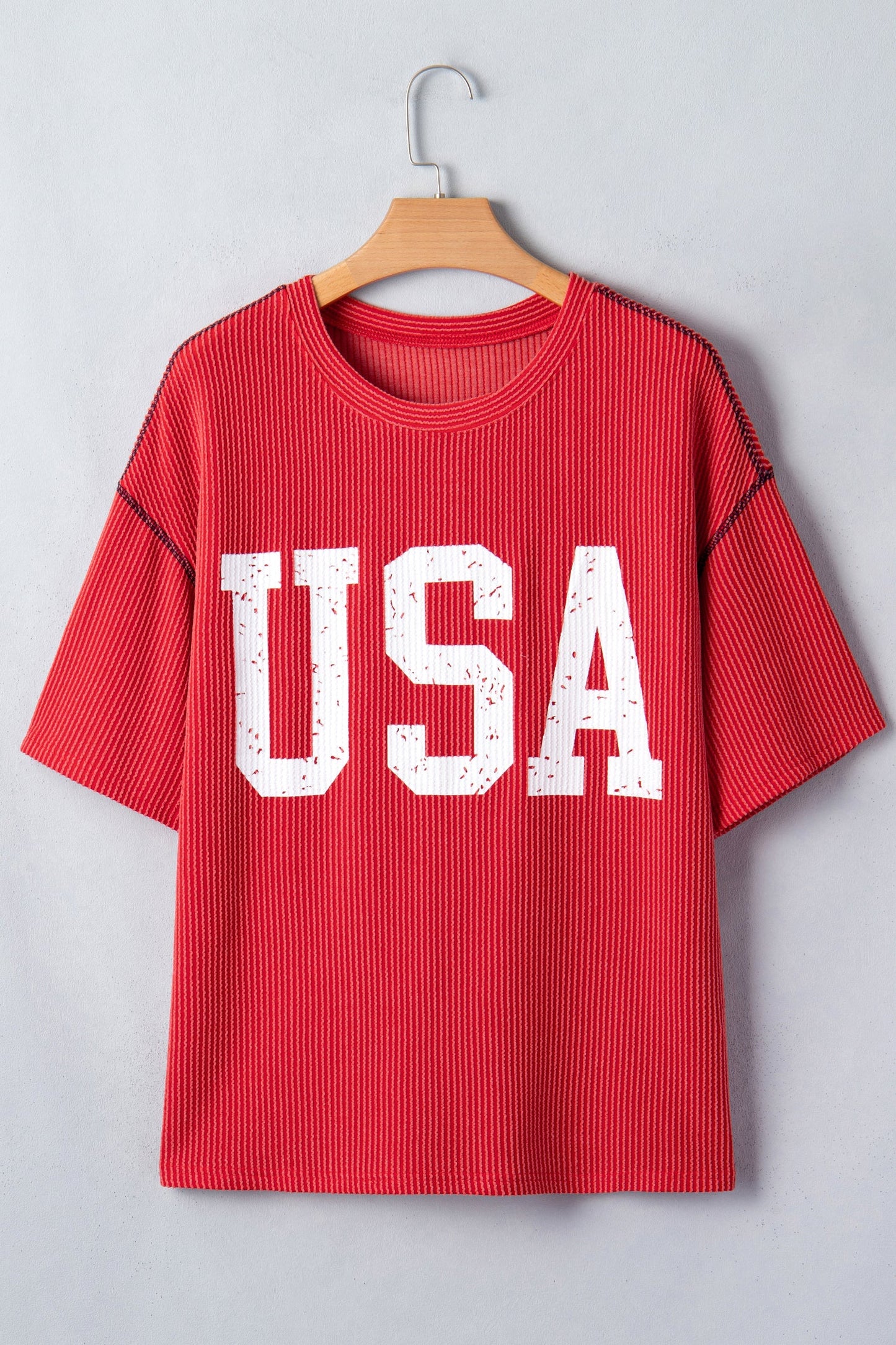 USA Corded Knit Short Sleeve Graphic Top