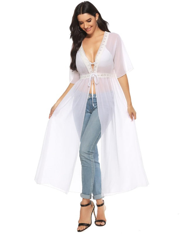 Fashion All-Match Casual Lace Long Chiffon Cardigan