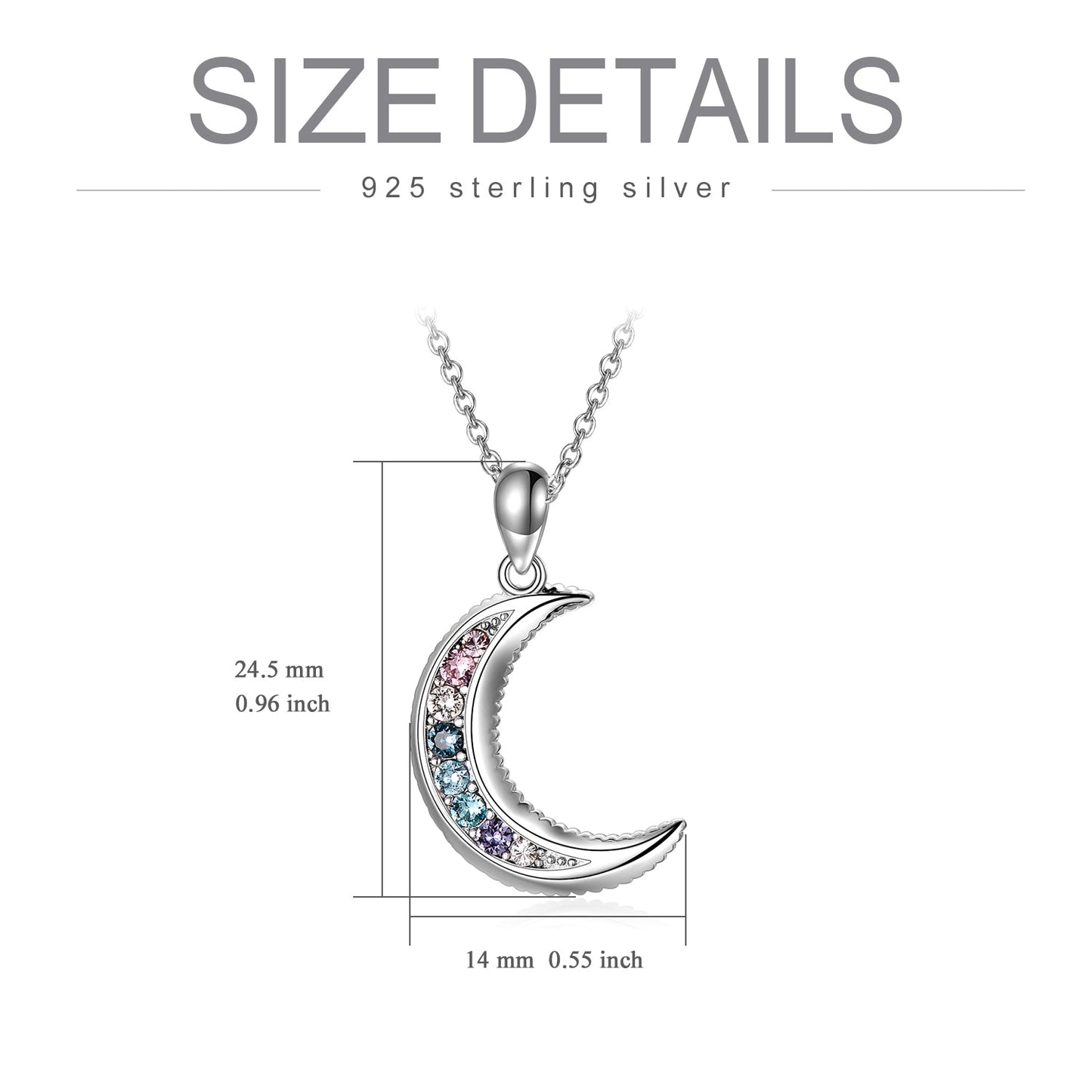 Sterling Silver Moon Necklace Crescent Moon Pendant with Crystals