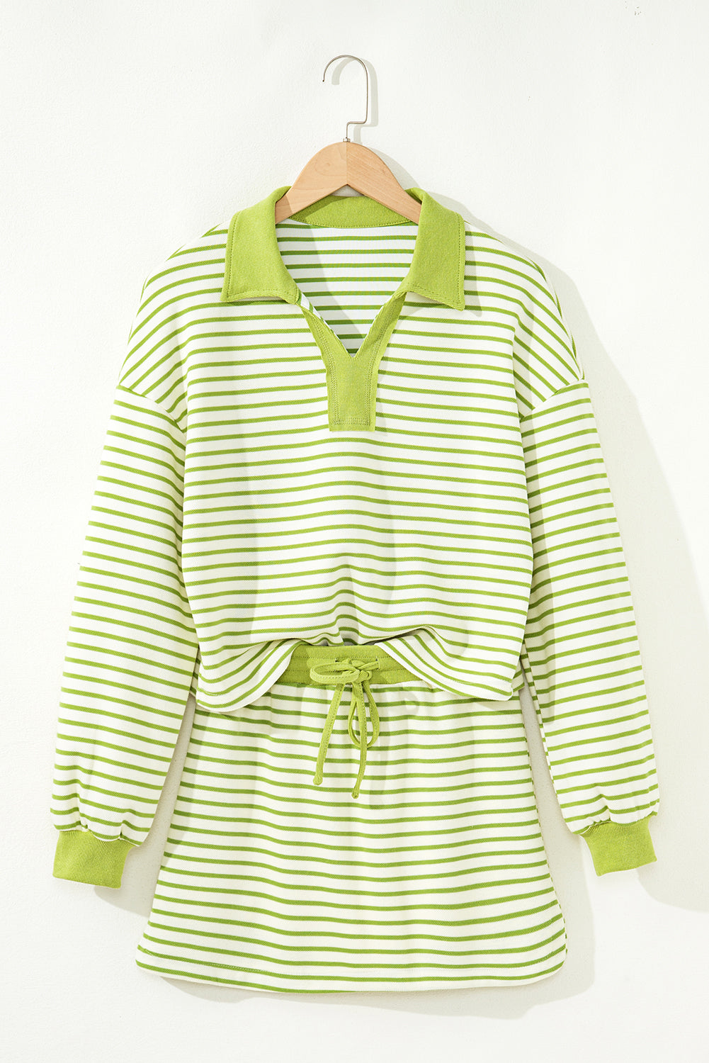 Stripe Collared V-Neck Pullover and Skort Set