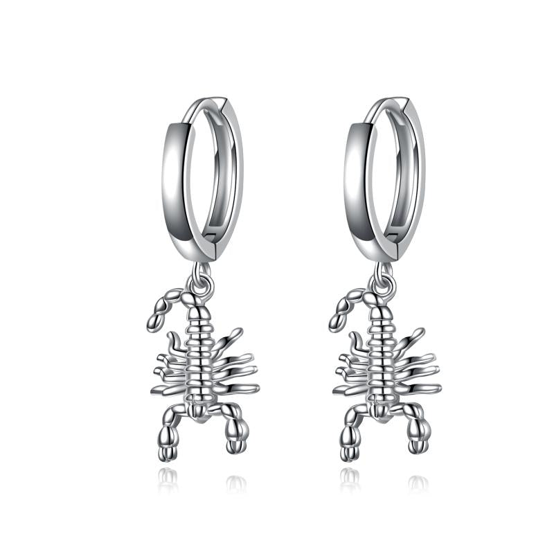 Sterling Silver Scorpion Hanging Clip On Hoop Earrings