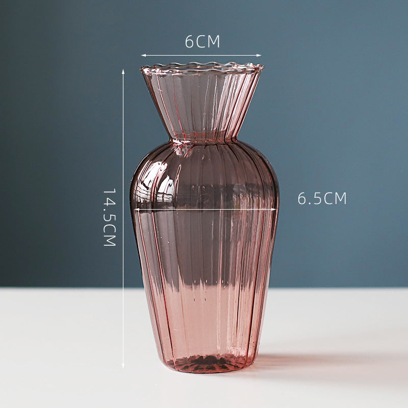 Retro Glass Vase Flower Transparent Brown Yellow Simple Table Setting Art
