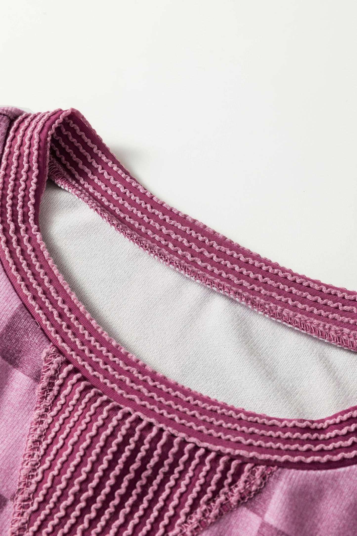 Checker Corded Knit Trim Long Sleeve Top