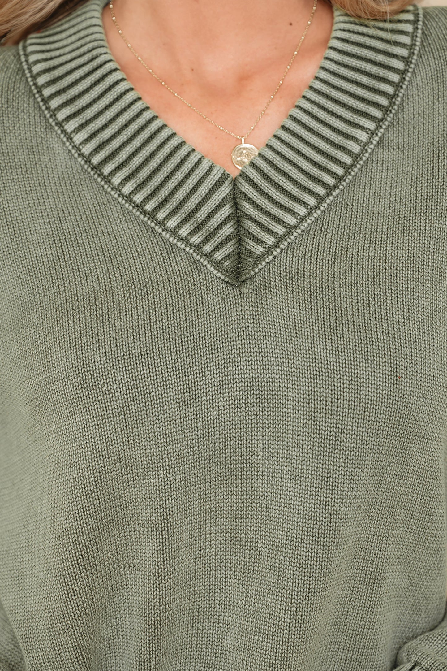 Mineral Wash Reverse Seam V-Neck Drop Shoulder Sweater