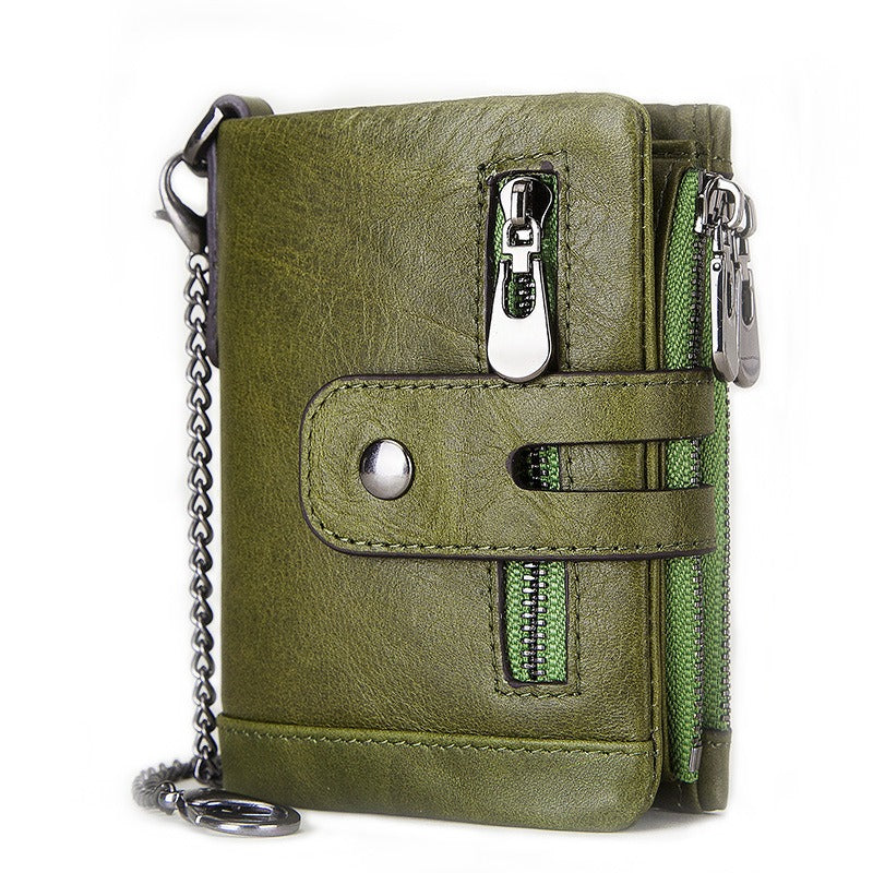 European and American first-layer kraft card bag men's short genuine leather wallet Father's Day gift