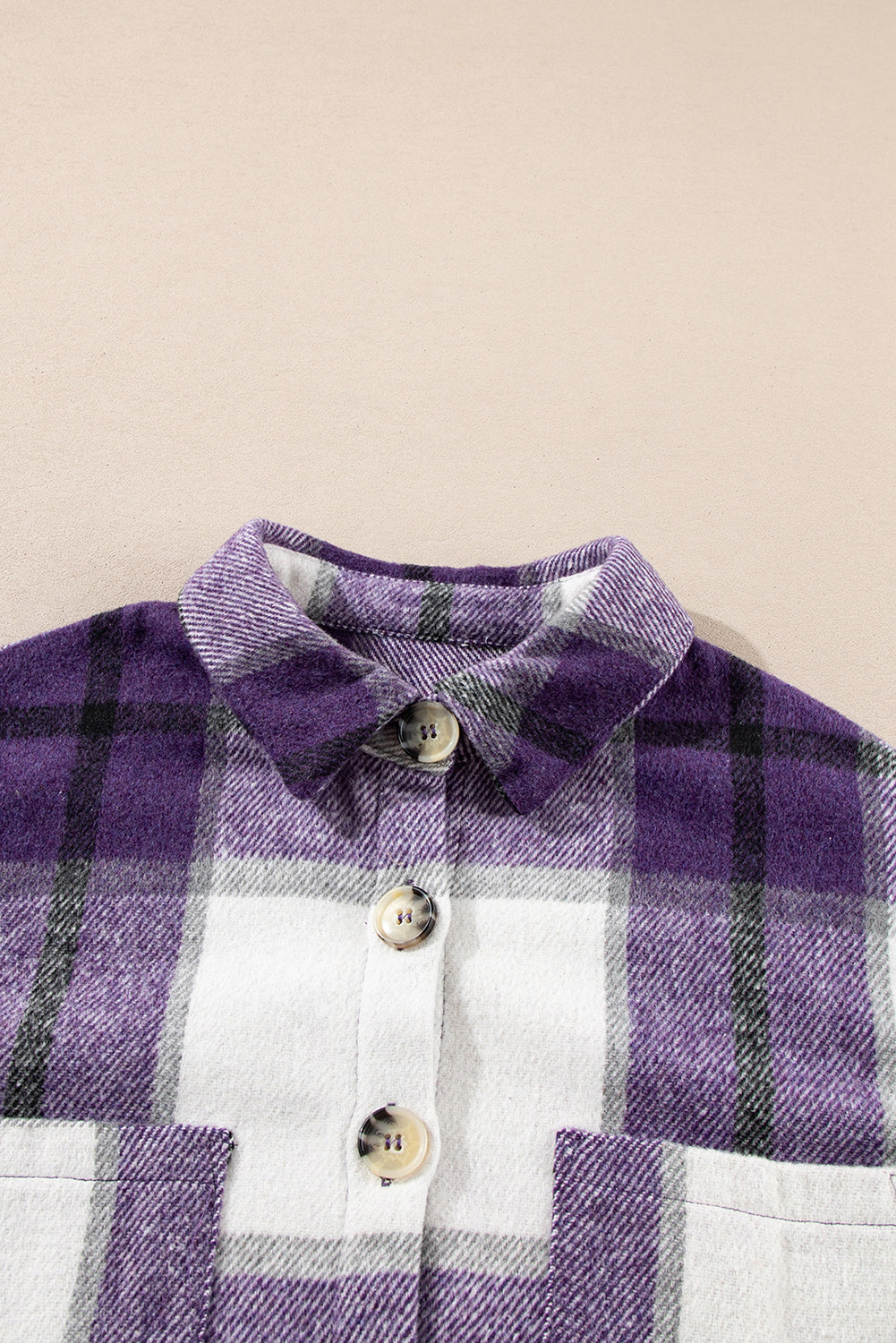 Plaid Button-Up Long Sleeve Pocketed Shacket