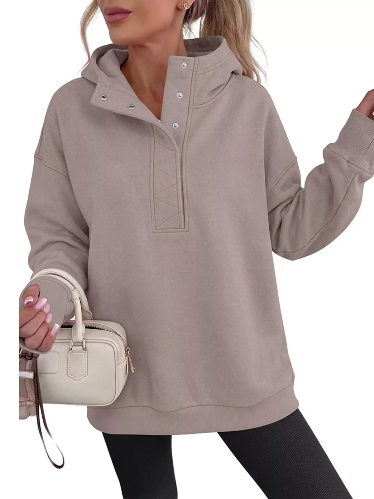 Half Snap Dropped Shoulder Hoodie