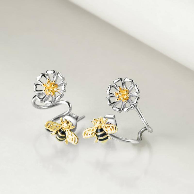 925 Sterling Silver Bee Sunflower Ear Climber Crawler Cuff Wraps Earrings For Women Girls