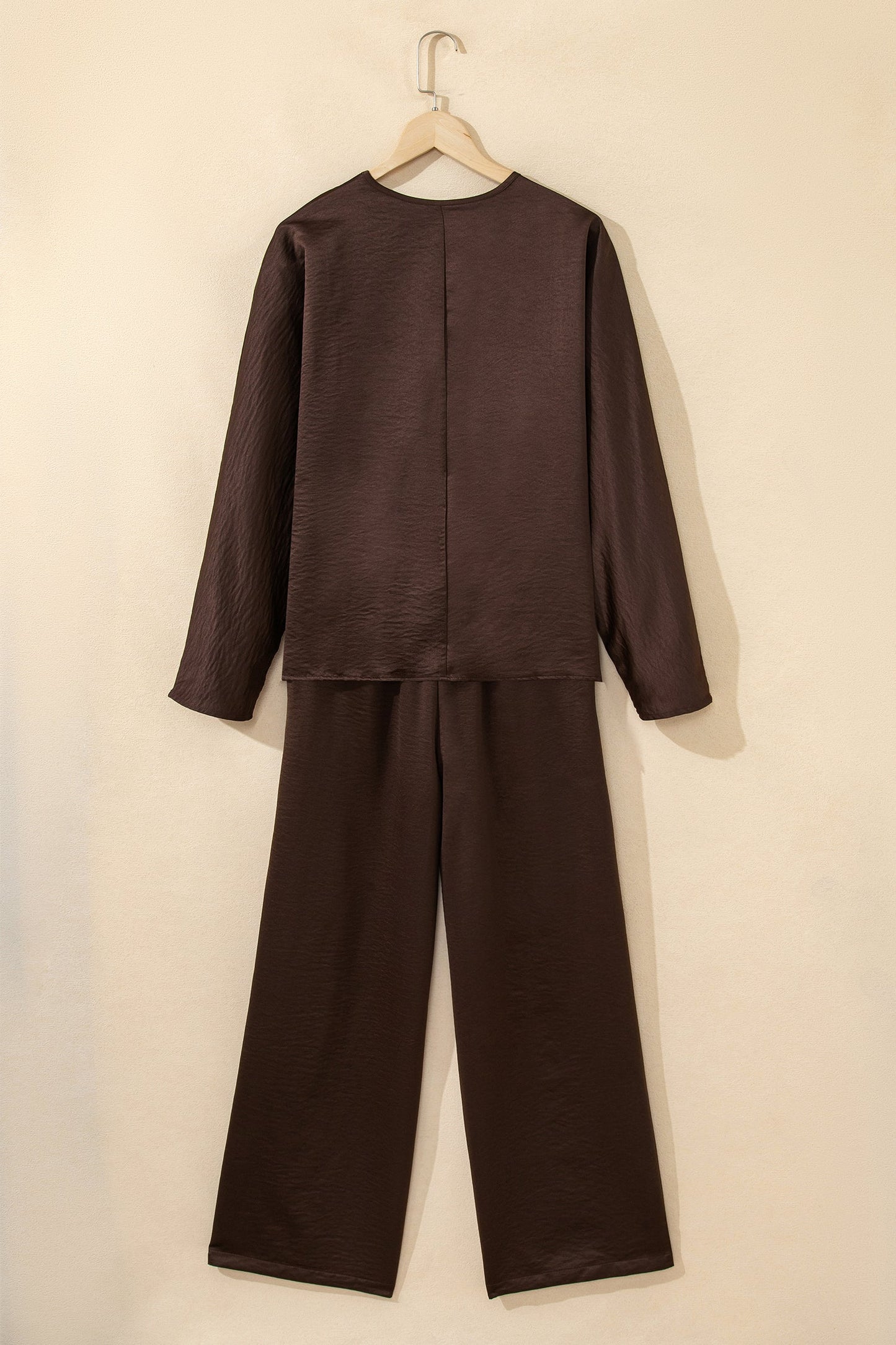 Solid Braided V-Neck Long Sleeve Top & Pants Set