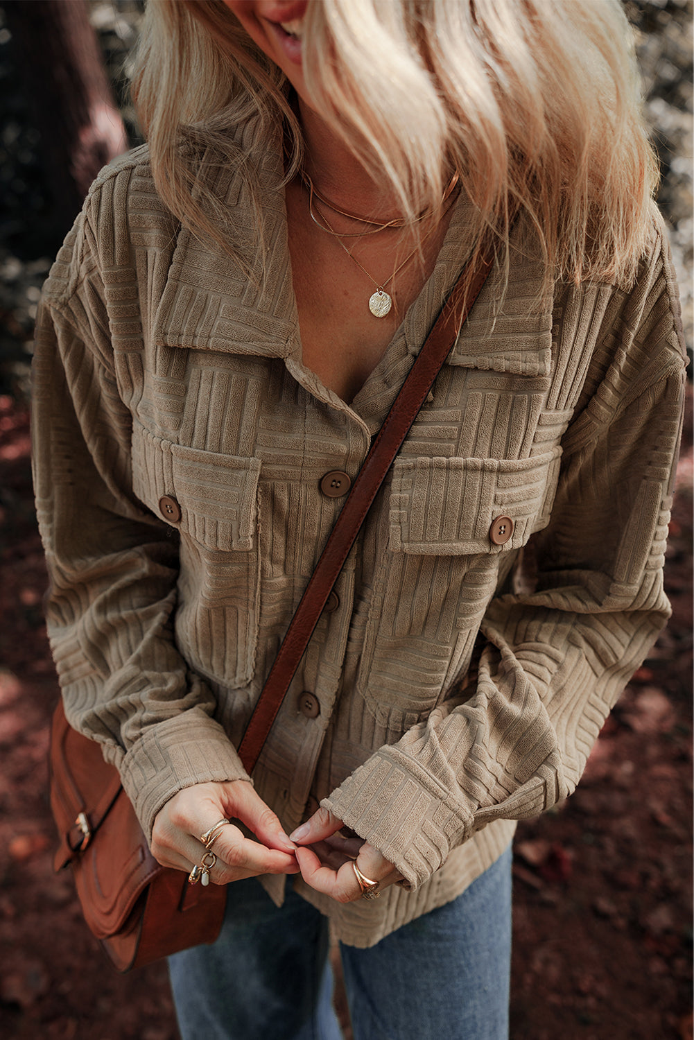 Textured Button-Up Chest Pocket Shacket