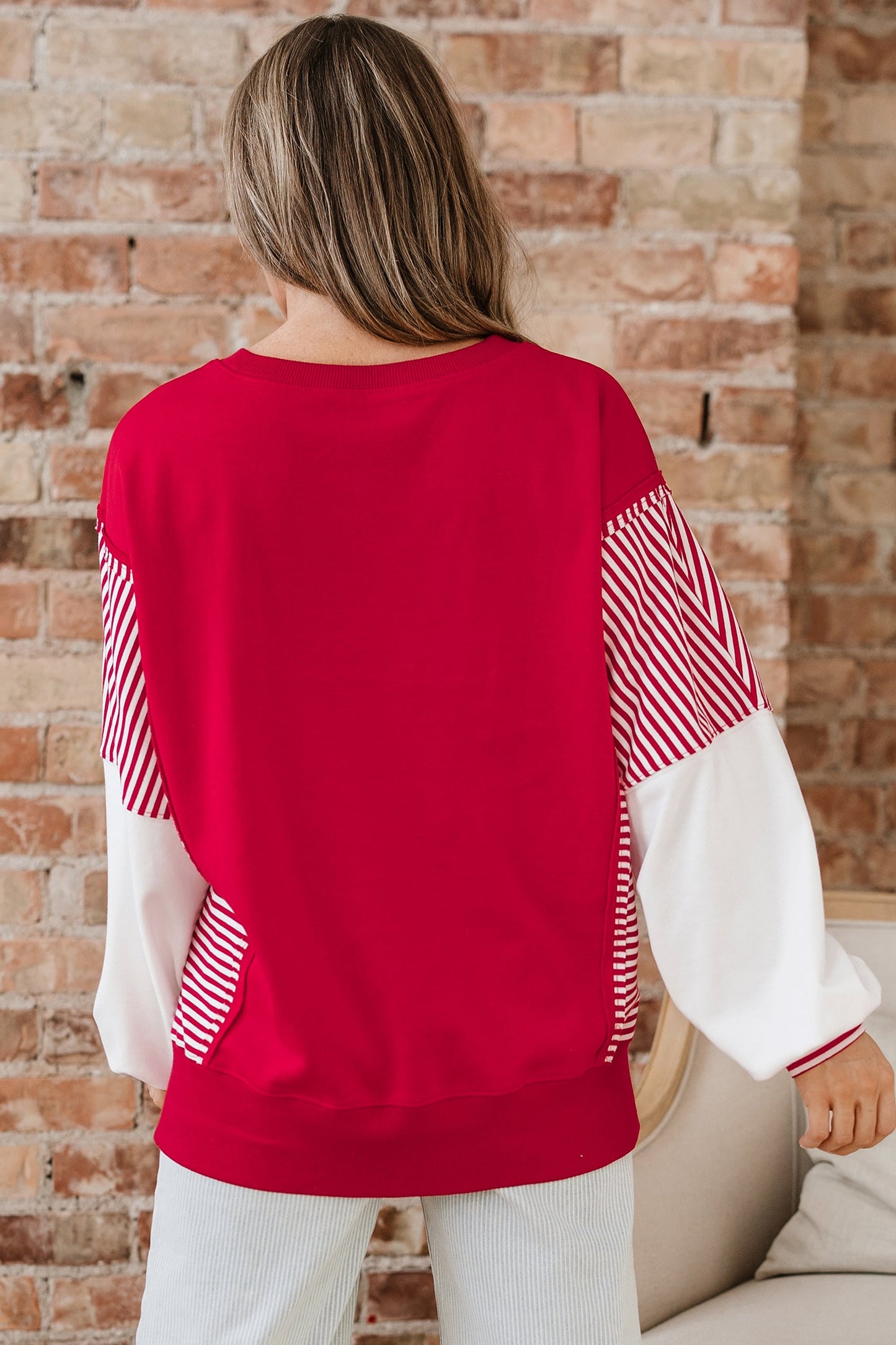 Stripe Leopard Patchwork Long Sleeve Sweatshirt
