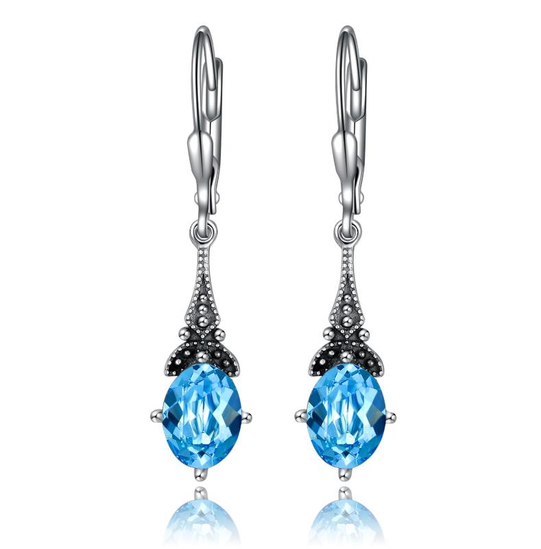 Leverback Drop Earrings Sterling Silver Retro Vintage Earrings With Oval Crystal Birthstone Earrings Gifts For Women Girls