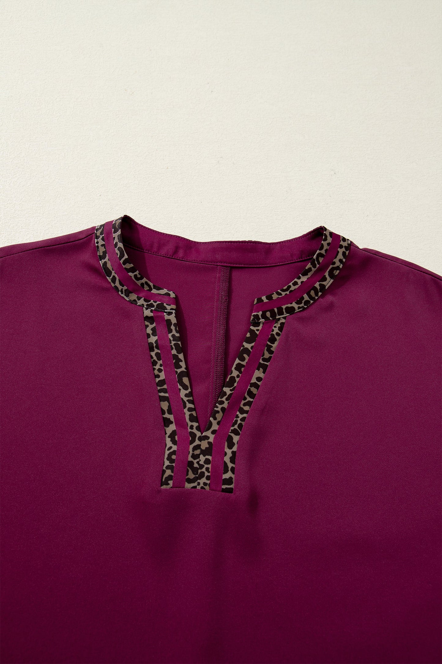 Leopard Contrast Trim V-Neck Short Sleeve Blouse