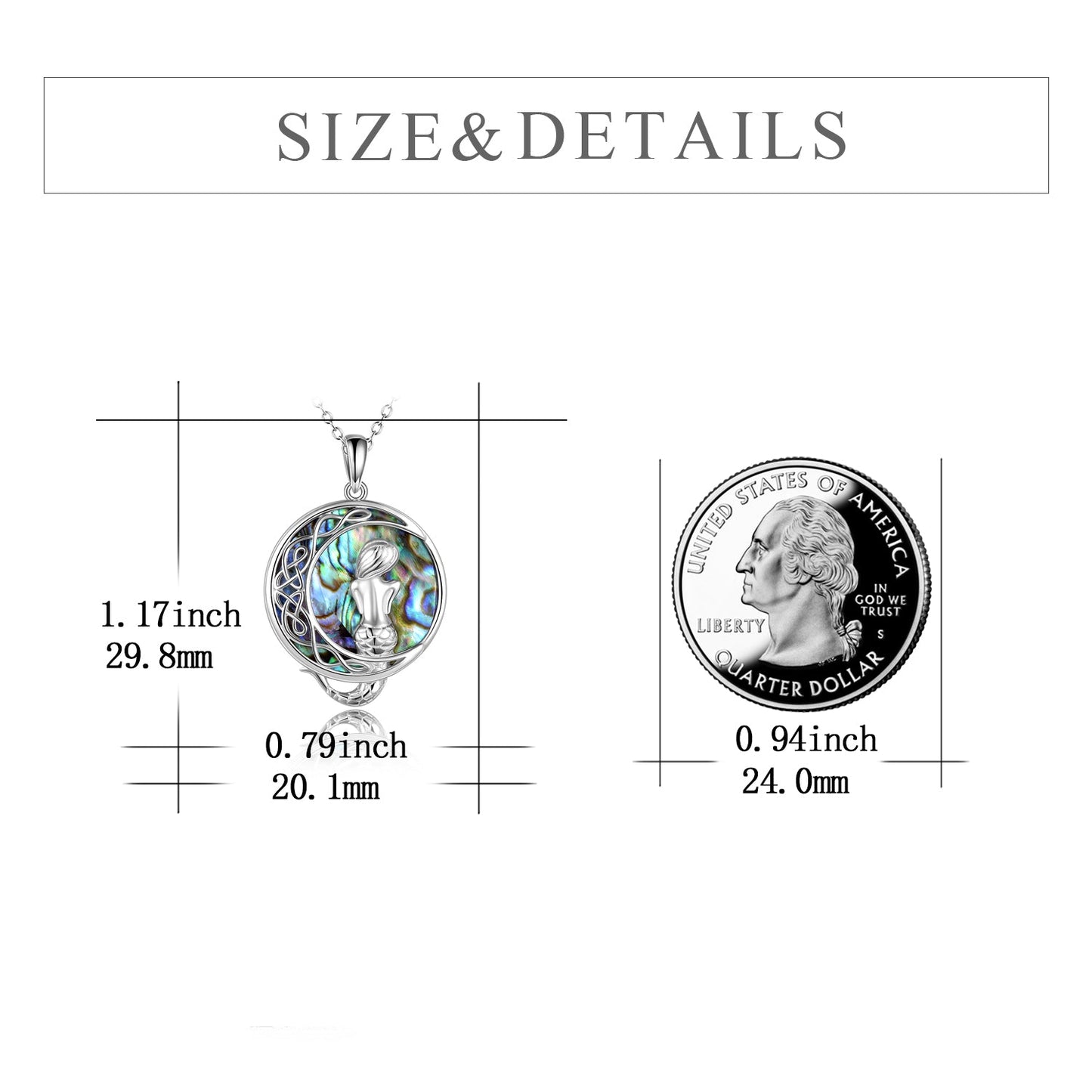 Sterling Silver Classic Sea Mermaid Crescent Moon Necklace with Abalone Shell