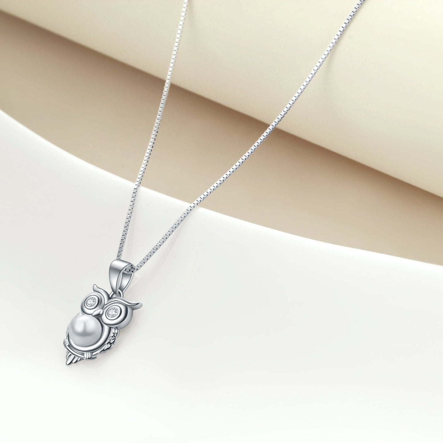 Sterling Silver Owl on The Branch Pendant Elegant Pearl  Wisdom  Necklace