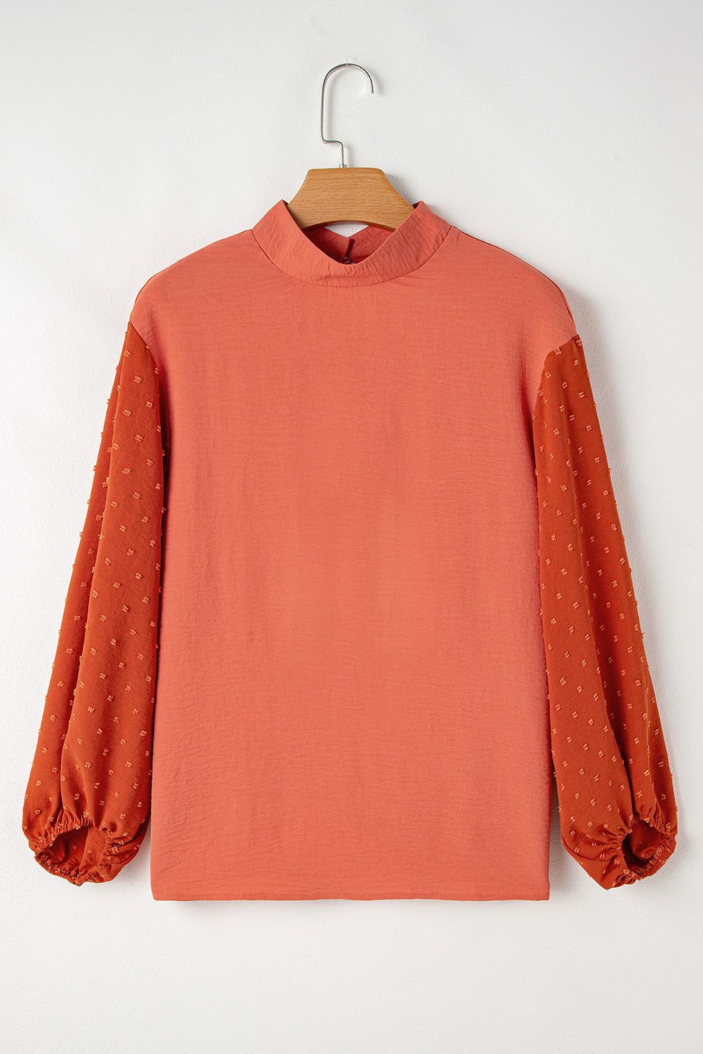 Solid Swiss Dot Balloon Sleeve Blouse