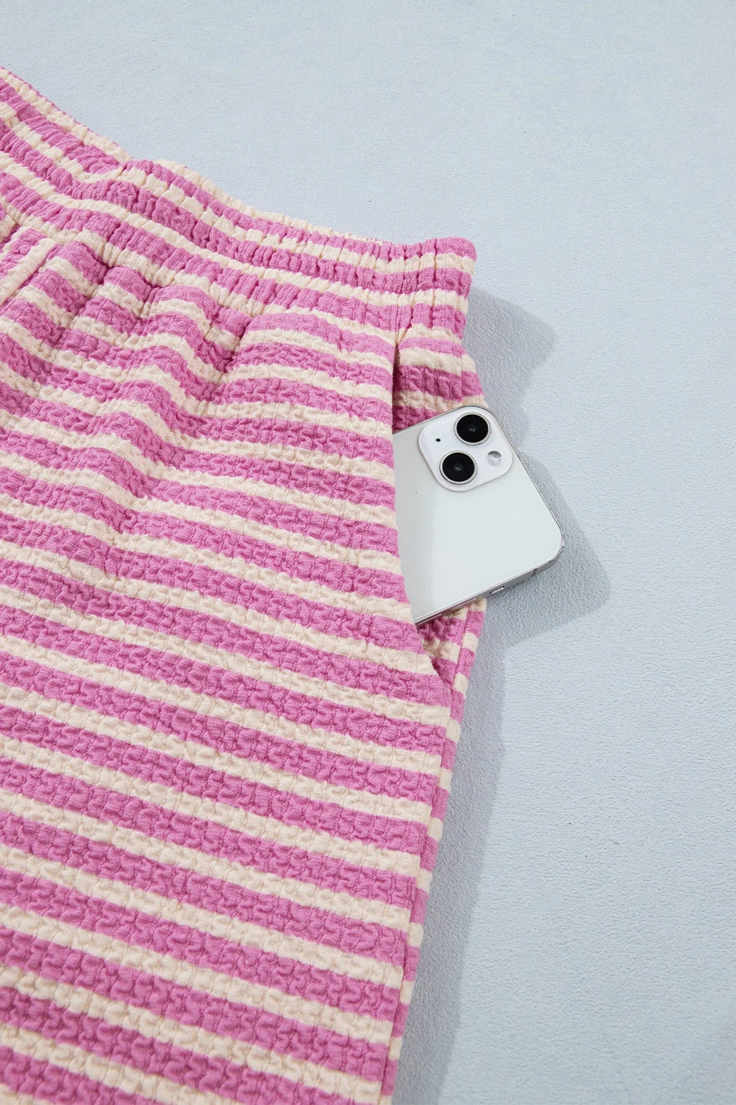 Stripe Contrast Trim Textured Tank & Shorts Set