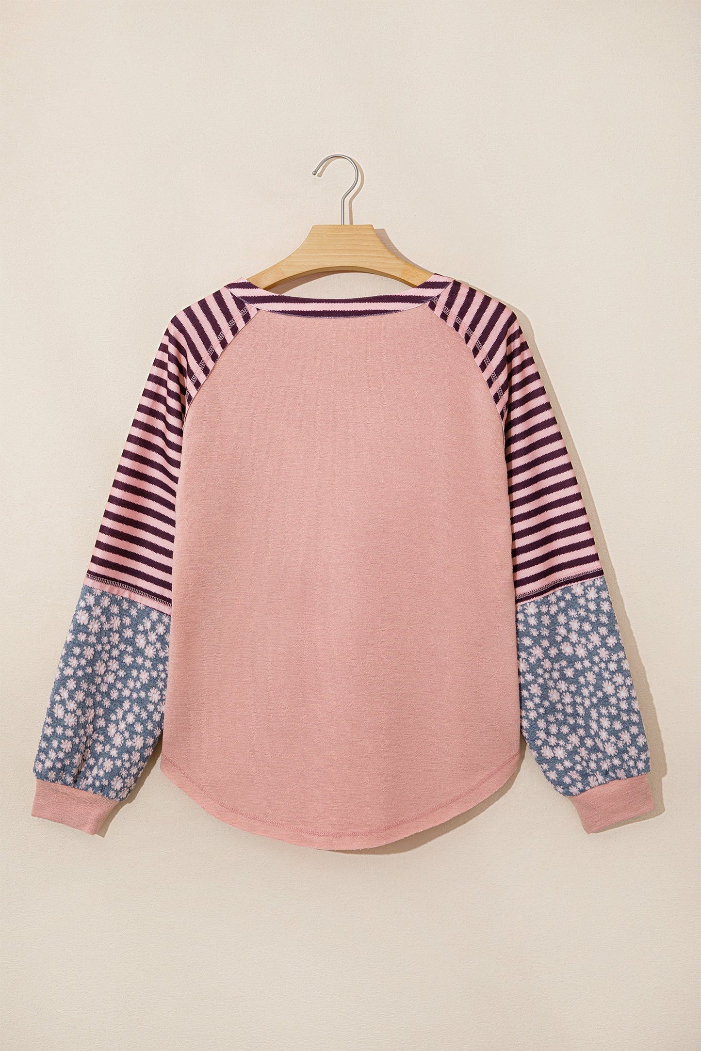 Colorblock Stripe Floral V-Neck Long Sleeve Top