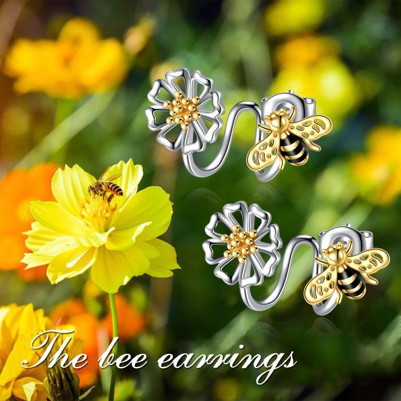 925 Sterling Silver Bee Sunflower Ear Climber Crawler Cuff Wraps Earrings For Women Girls