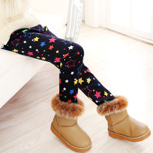 Childrens Printed Slim-fit Warm Pants Long Outerwear Trousers For Older Kids