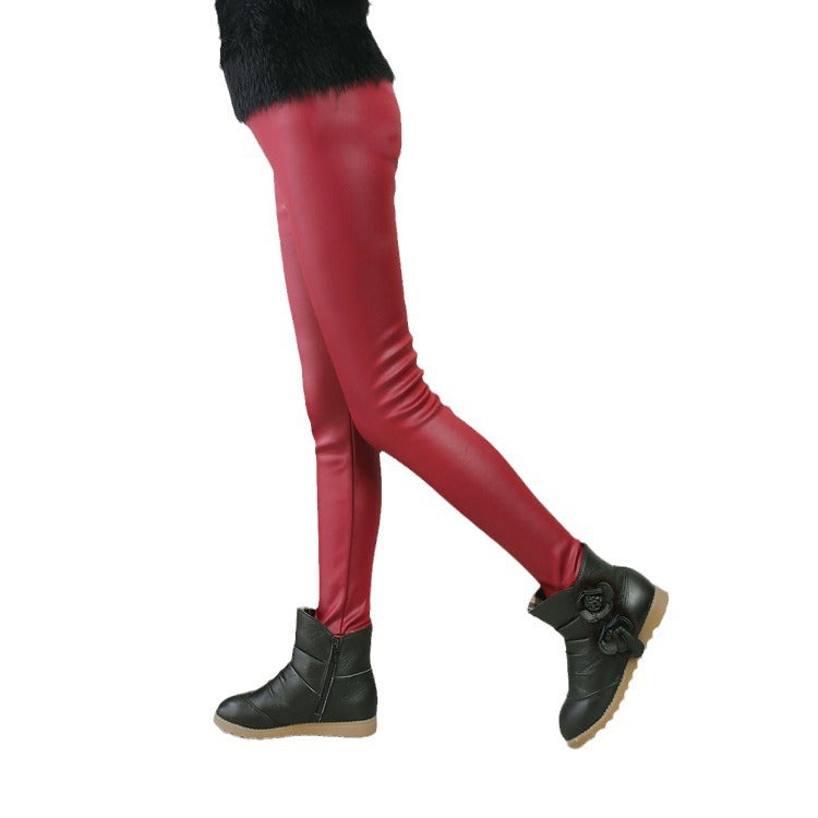 Thin Childrens Slim-fit Faux Leather Pants
