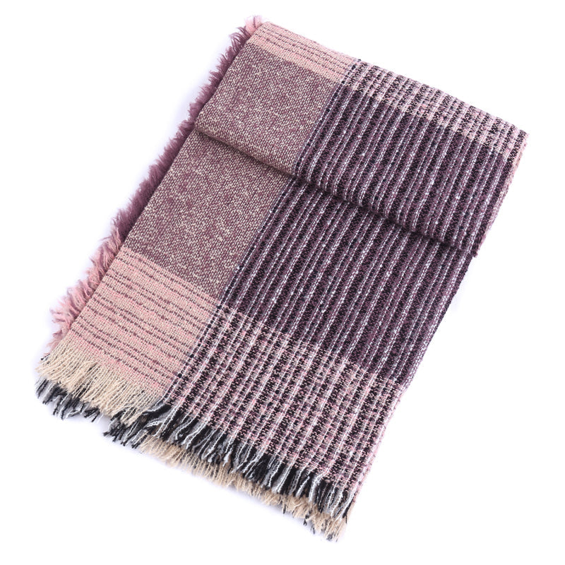 Ladies Circle Gauze Plaid Bristle Square Scarf