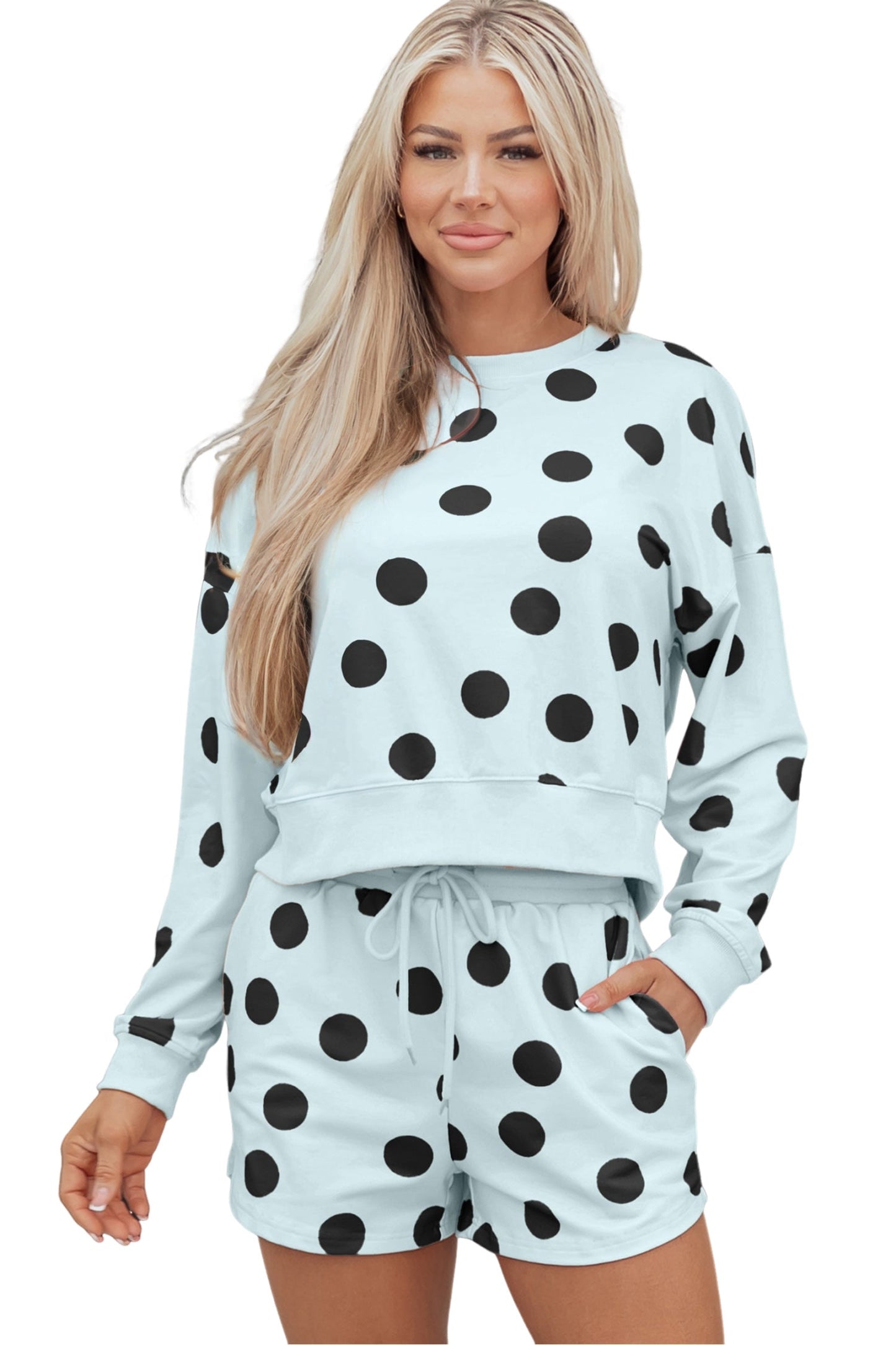 Polka Dot Pullover and Drawstring Shorts Set