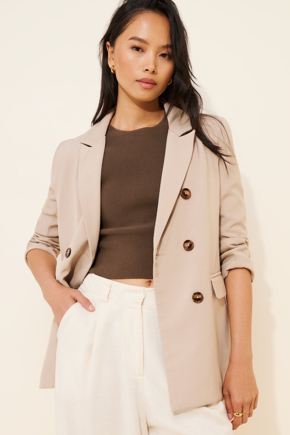 Double-breasted Drapey Blazer Womens Suit Jacket