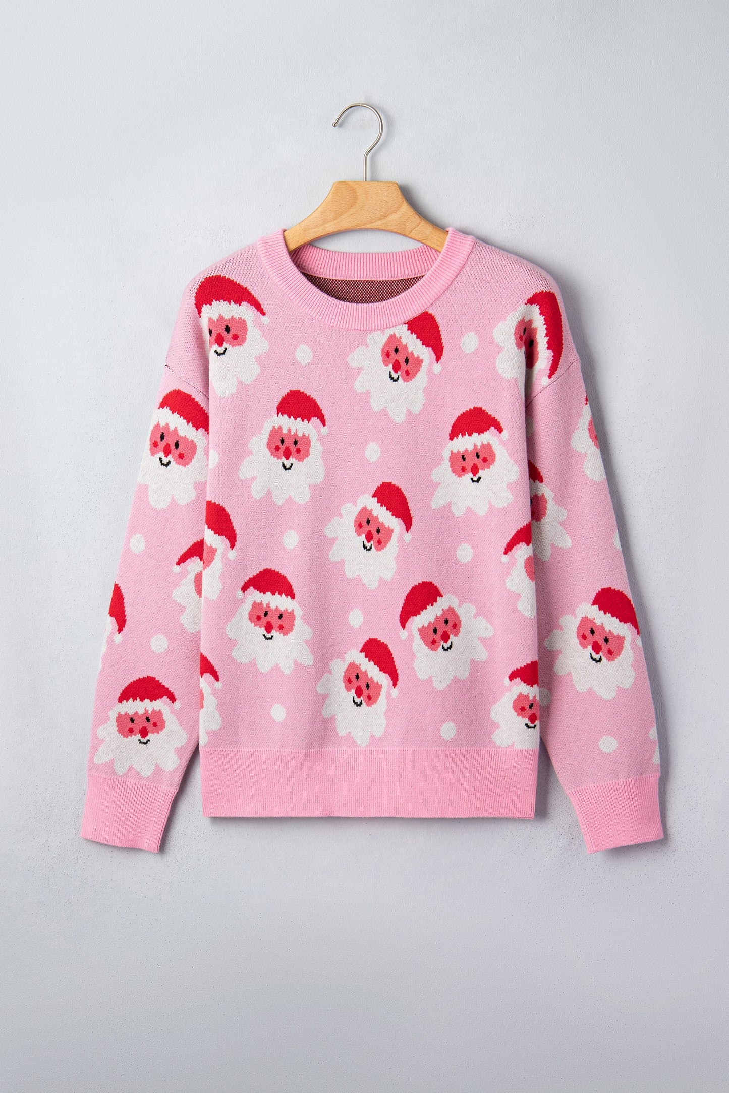 Santa Ribbed Trim Long Sleeve Christmas Sweater
