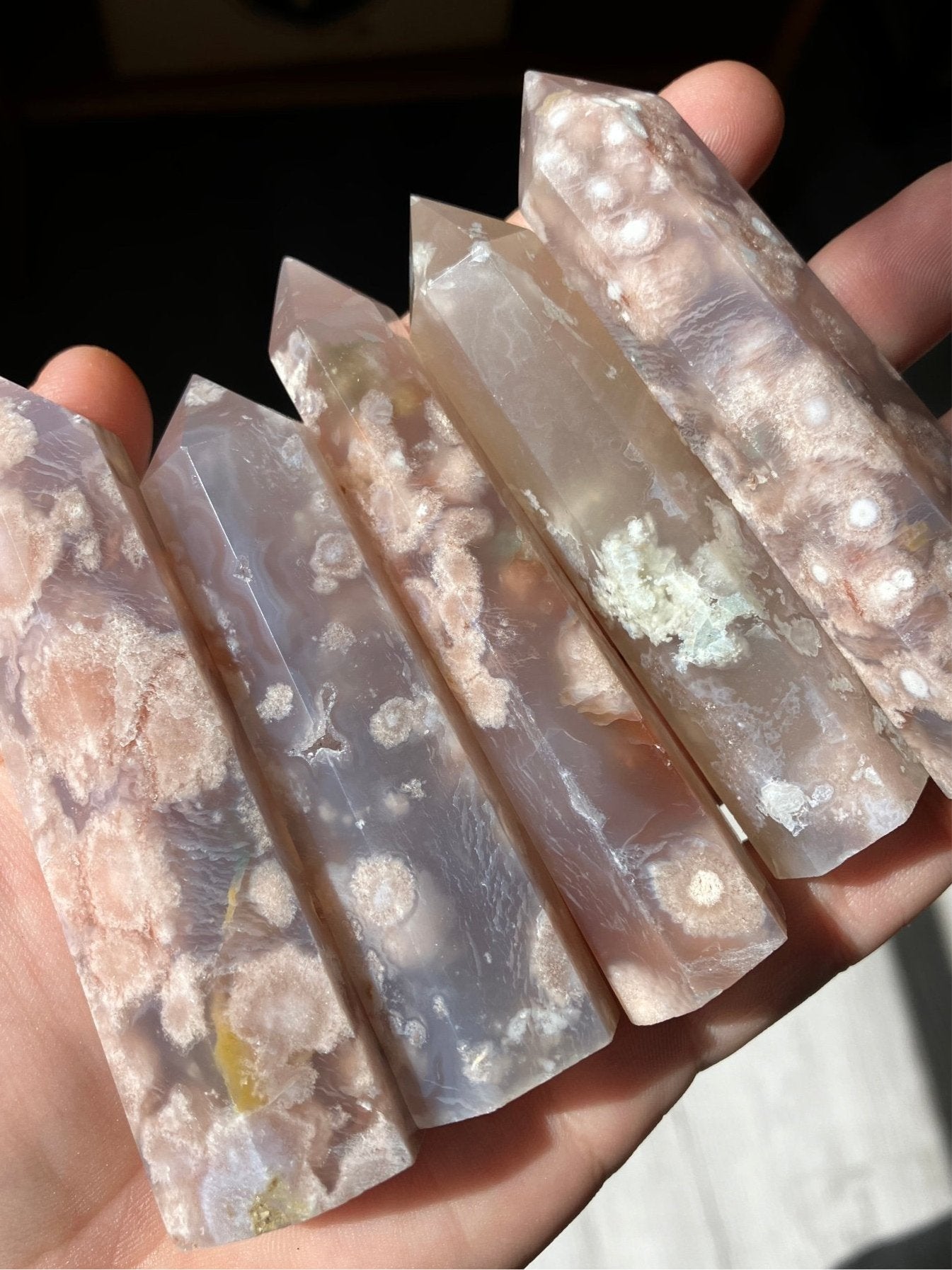 Flower Agate Point – Sakura Agate, 3.5” Polished Tower
