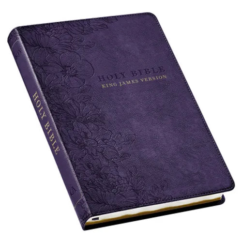KJV Holy Bible, Thinline Large Print Faux Leather Red Letter Edition Thumb Index & Ribbon Marker, King James Version, Purple Floral