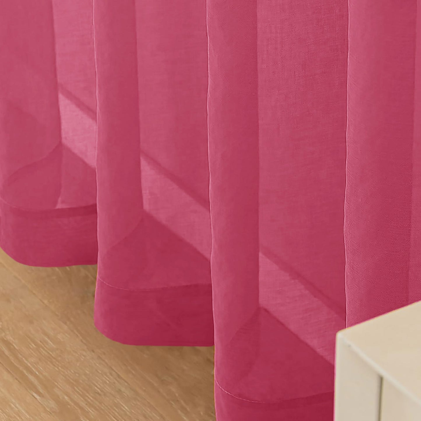 63" Inches Long - Hot Pink Sheer Window Rod Pocket Curtain Set (2 Panels)