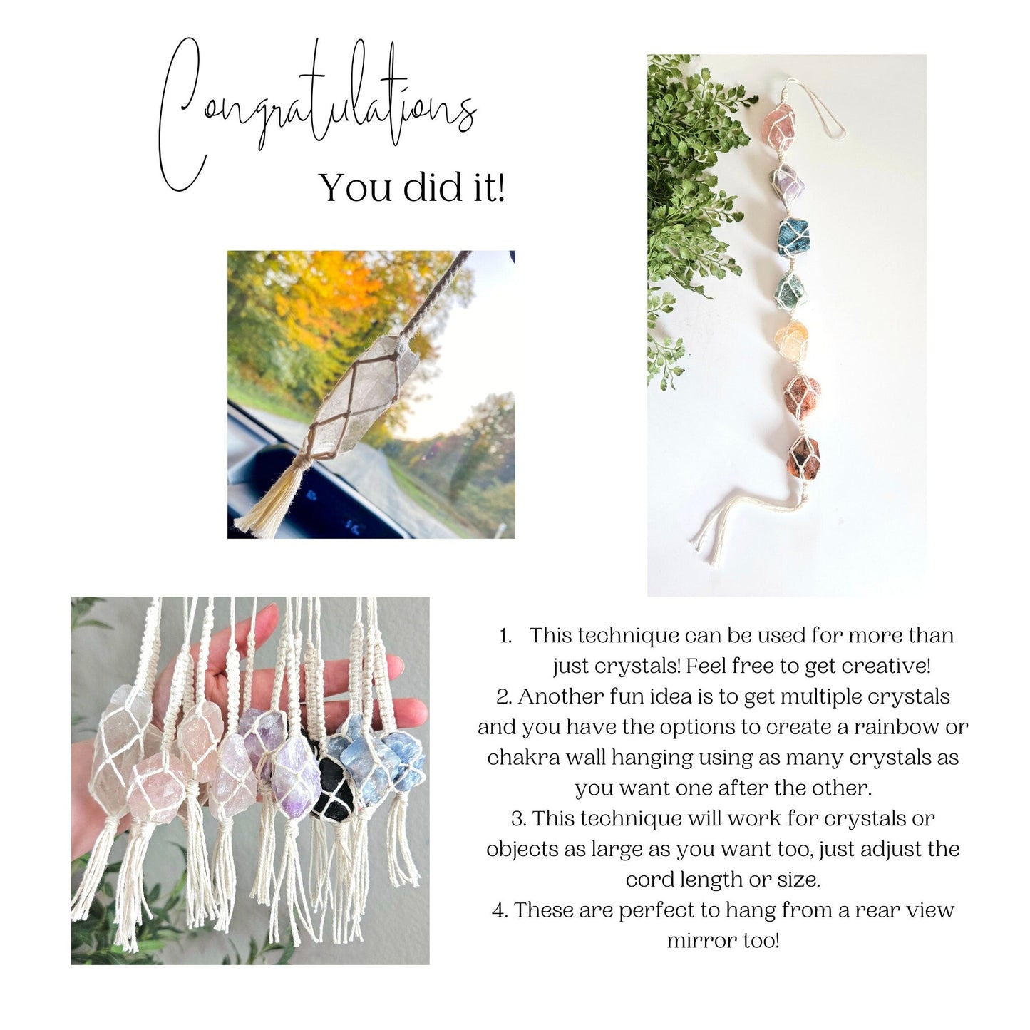How to macrame wrap crystal charms and keychains PDF pattern. Step by step beginner tutorial.