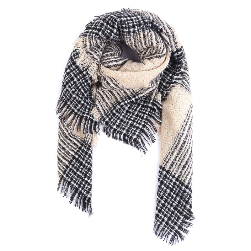 Ladies Circle Gauze Plaid Bristle Square Scarf