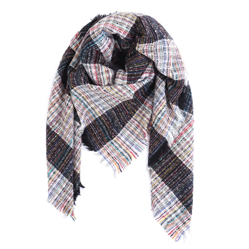 Ladies Circle Gauze Plaid Bristle Square Scarf