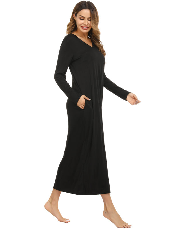 Ladies V-Neck Long Sleeve Nightdress