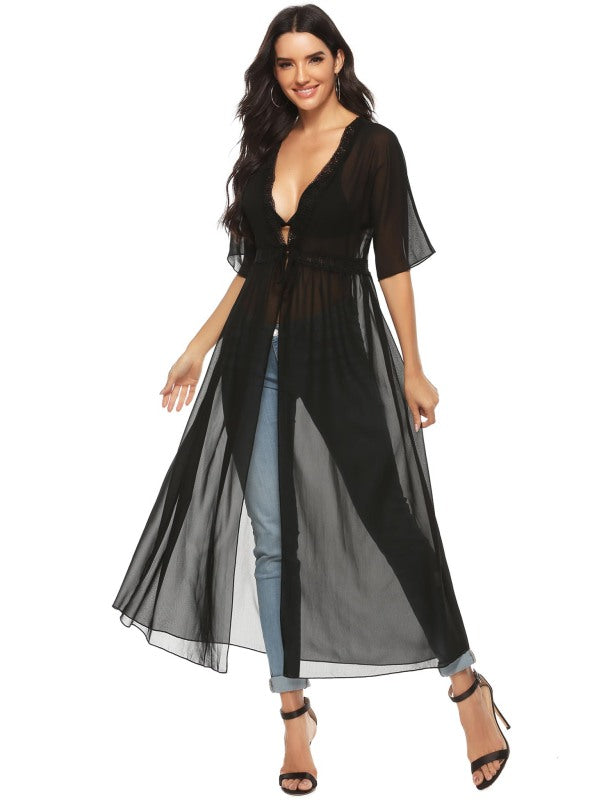 Fashion All-Match Casual Lace Long Chiffon Cardigan