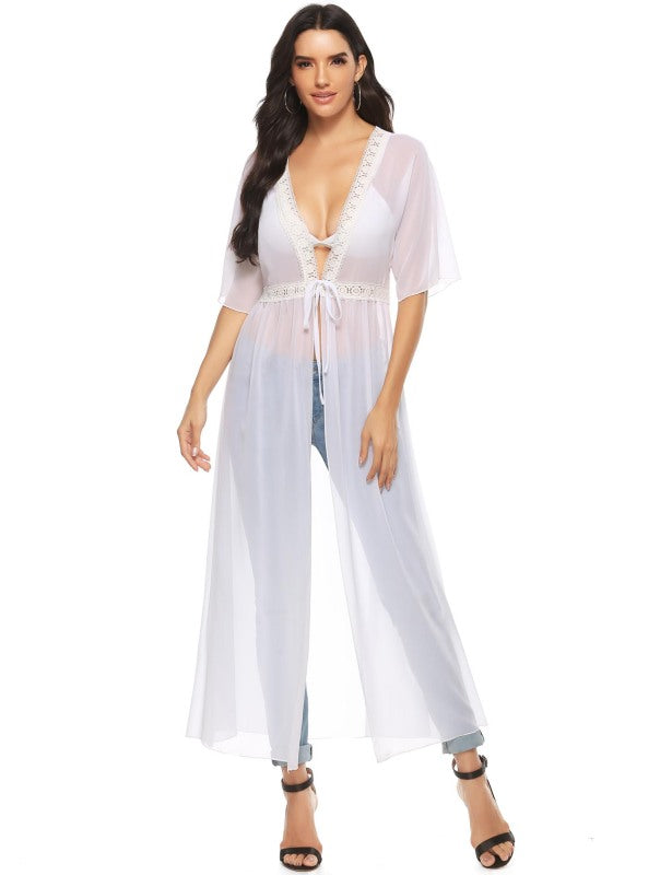 Fashion All-Match Casual Lace Long Chiffon Cardigan