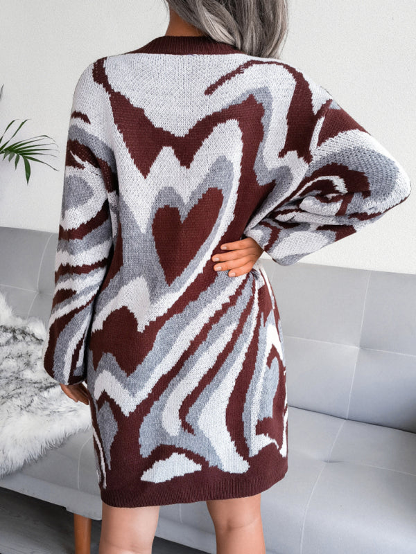 Women’s Graphic Funky Heart Loose Fit Knit Mini Dress