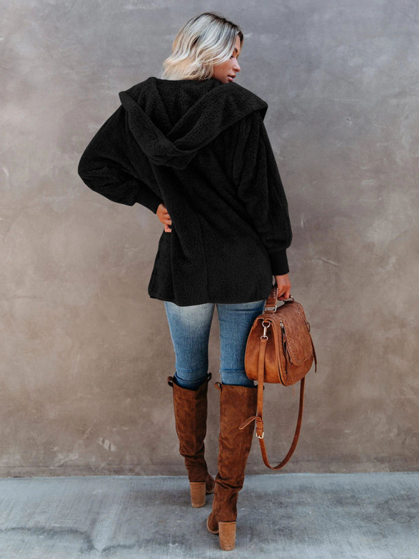 Women’s Open Front Sherpa Hoodie With Side Pockets
