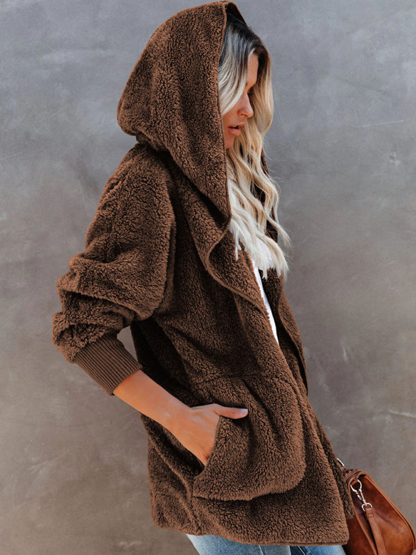 Women’s Open Front Sherpa Hoodie With Side Pockets